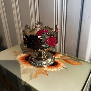 Bath & Body Works Gold Floral Votive with Pink and Green Accents